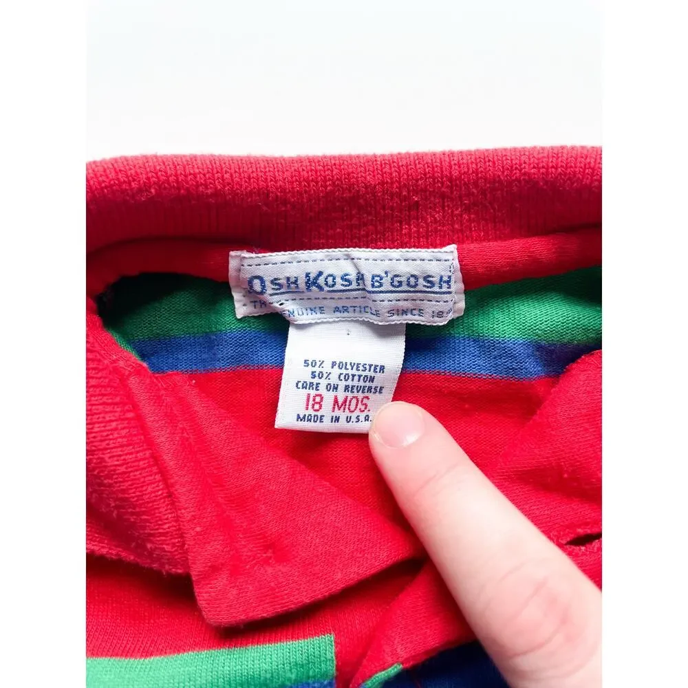 Vintage Toddler Boy's OshKosh Colorful Striped Long Sleeve Polo Shirt Size 18 Mo